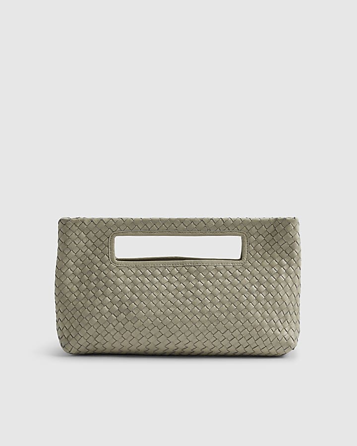 Cream Woven Leather Clutch Bag