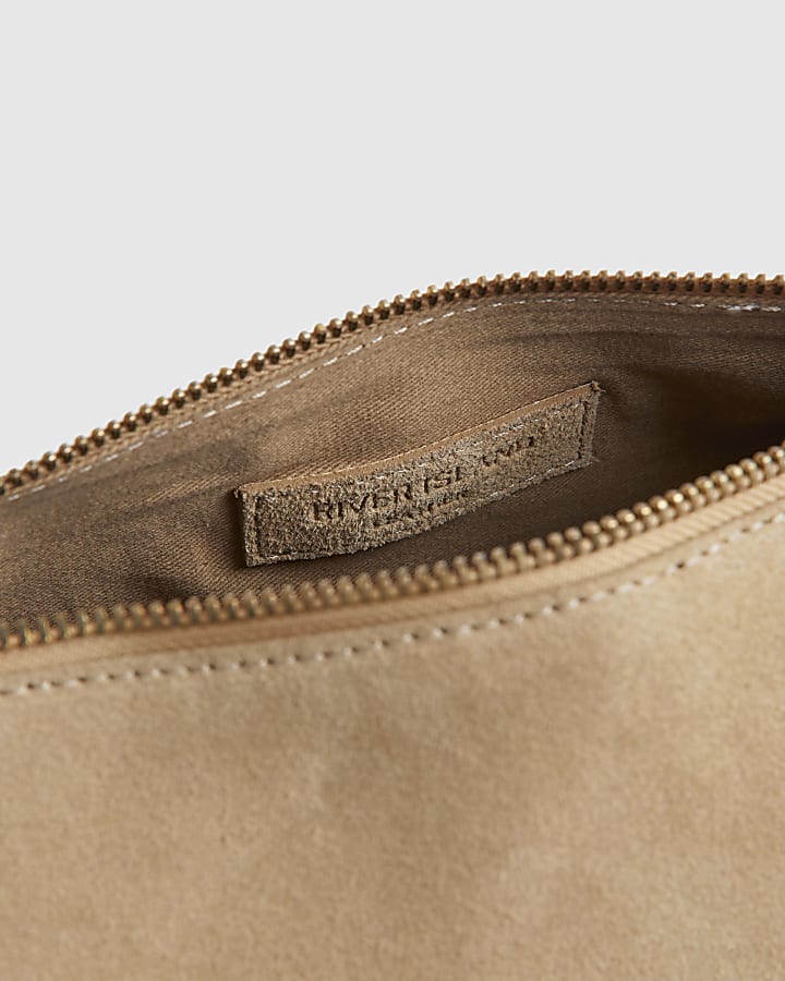 Beige Mega Fringe Suede Cylinder Bag