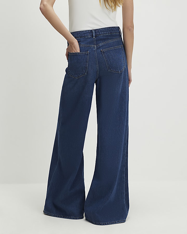 Blue High Waisted Soft Wide Leg Jeans