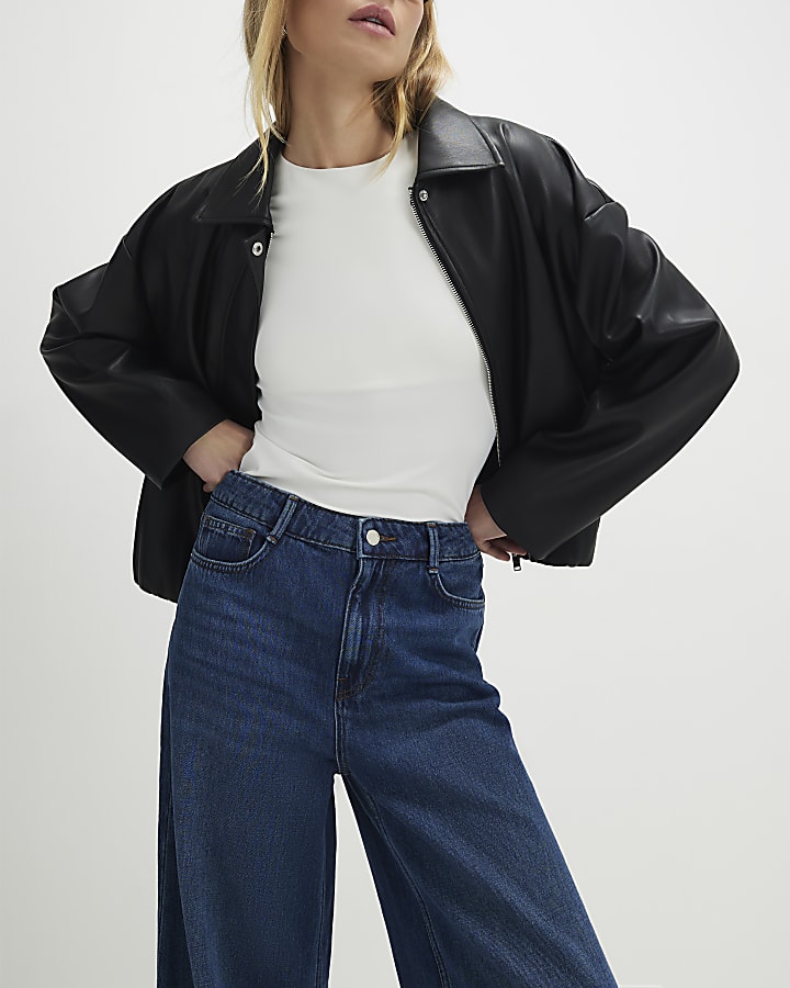 Blue High Waisted Soft Wide Leg Jeans