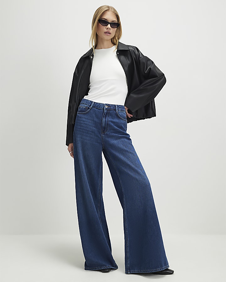 Blue High Waisted Soft Wide Leg Jeans