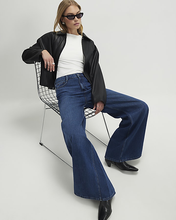 Blue High Waisted Soft Wide Leg Jeans