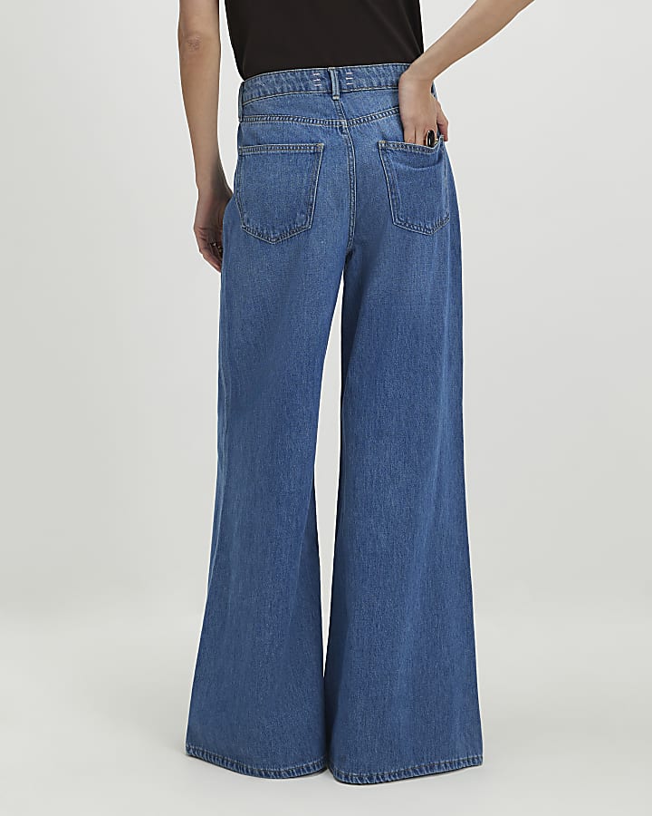 Blue High Waisted Soft Wide Leg Jeans
