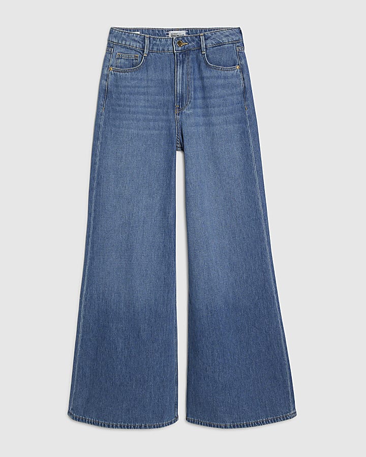 Blue High Waisted Soft Wide Leg Jeans