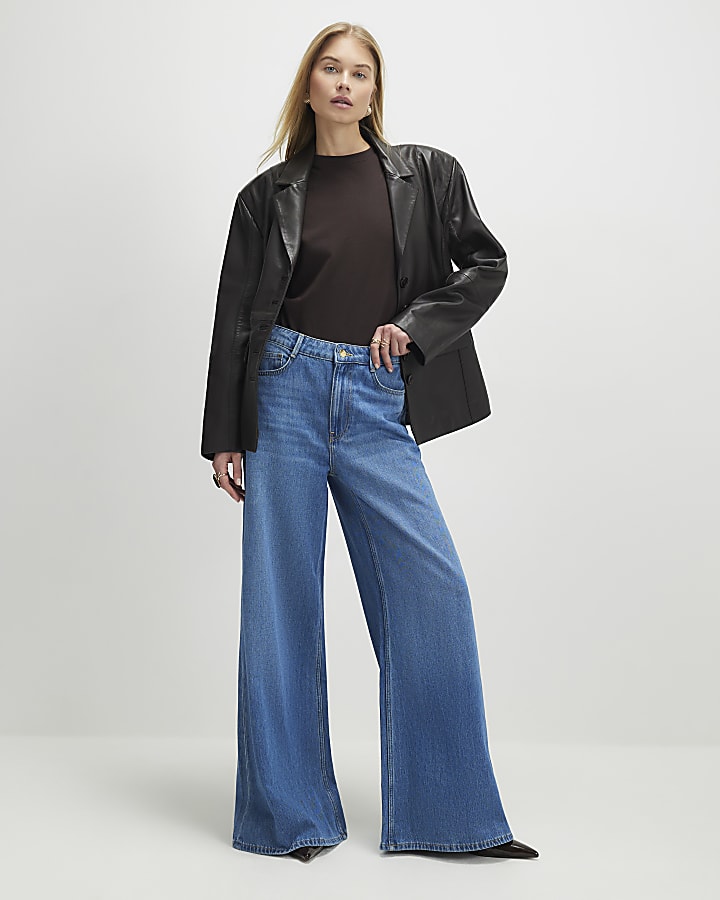 Blue High Waisted Soft Wide Leg Jeans