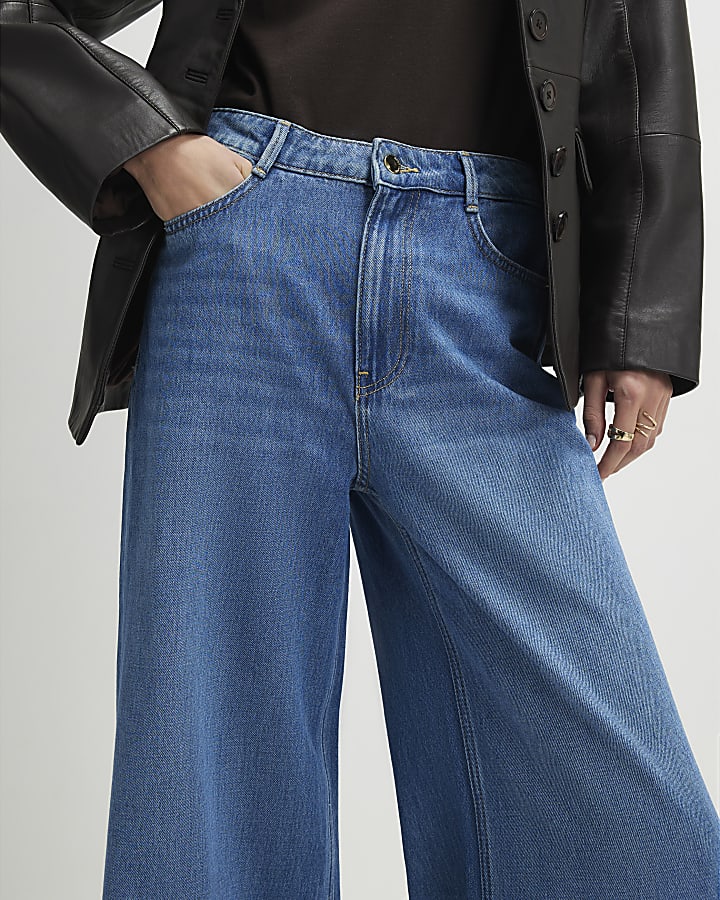 Blue High Waisted Soft Wide Leg Jeans
