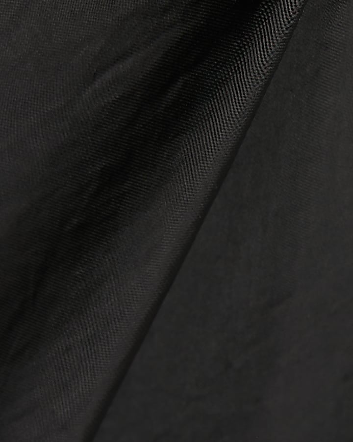 Black Satin Lace Trim Midi Skirt