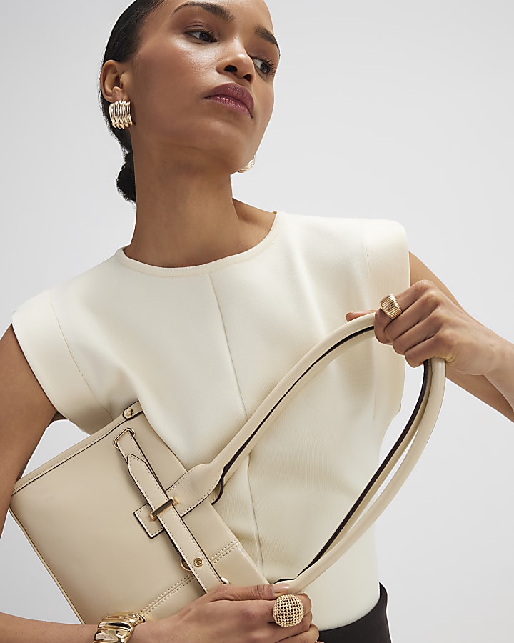 Cream Fitted Knit Sleeveless Top