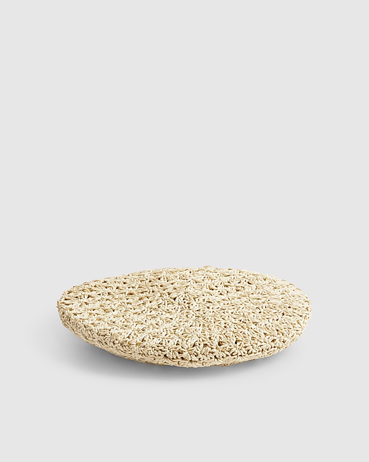 Beige Raffia Beret
