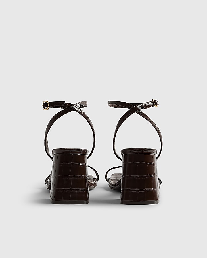 Brown Wide Fit Strappy Low Block Heel Sandals