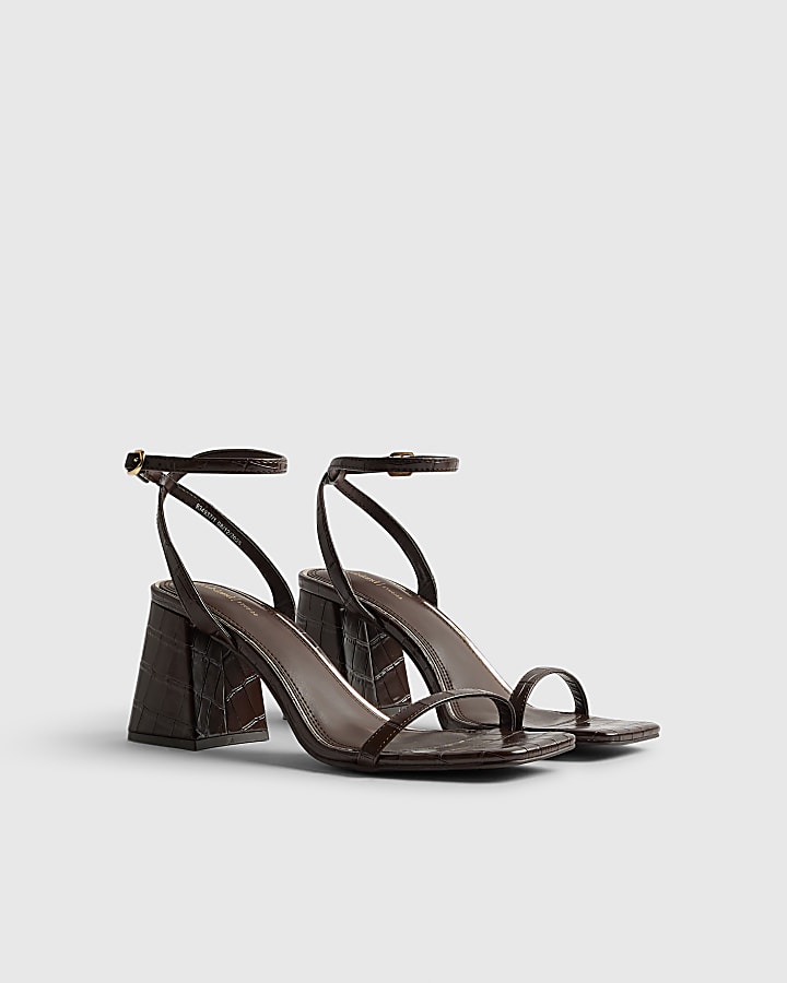 Brown Wide Fit Strappy Low Block Heel Sandals