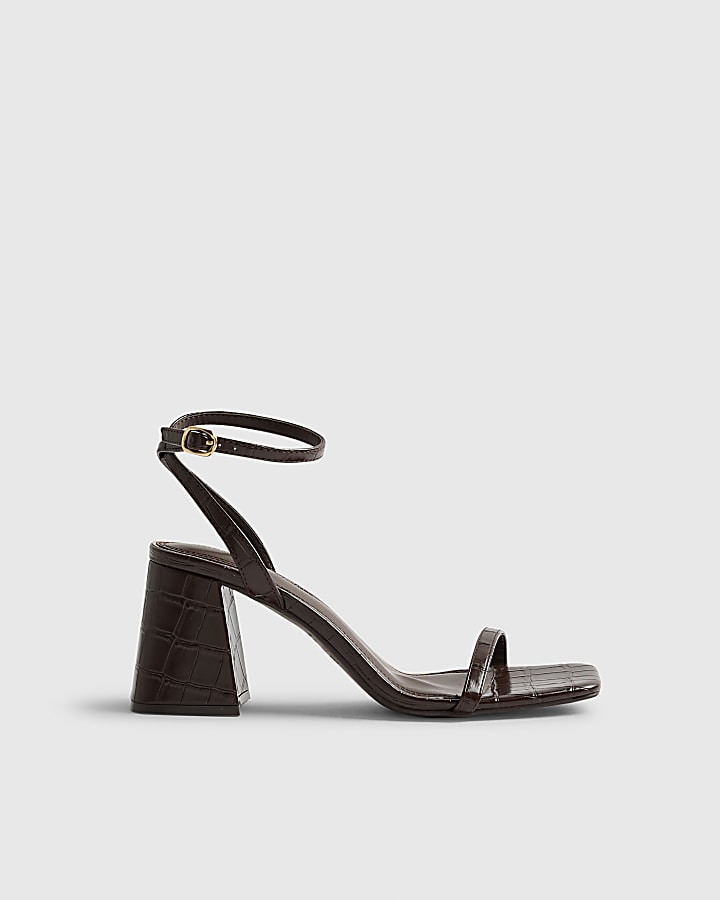 Brown Wide Fit Strappy Low Block Heel Sandals