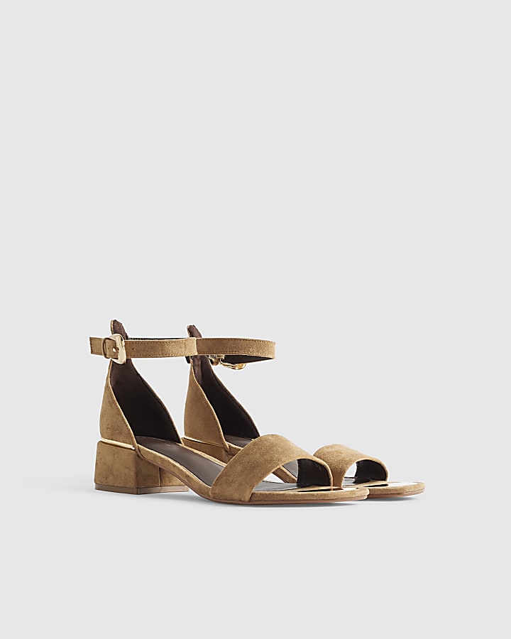 Brown Wide Fit Faux Suede Heel Sandals