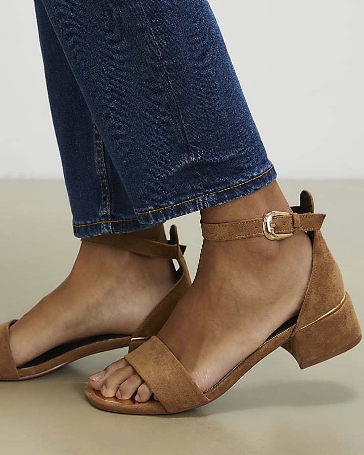 Brown Wide Fit Faux Suede Heel Sandals
