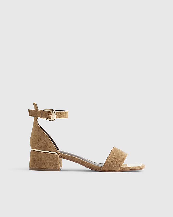 Brown Wide Fit Faux Suede Heel Sandals