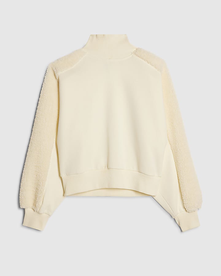 Cream Long Sleeve Borg Detail Sweatshirt