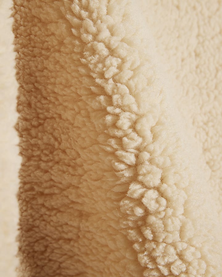 Cream Long Sleeve Borg Zip Up Sweatshirt