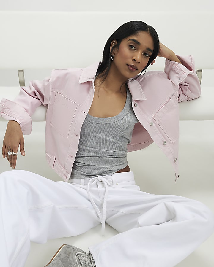 Pink Denim Pocket Front Jacket