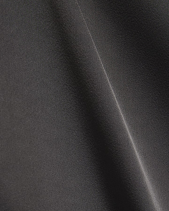 Grey Lace Trim Satin Midi Skirt