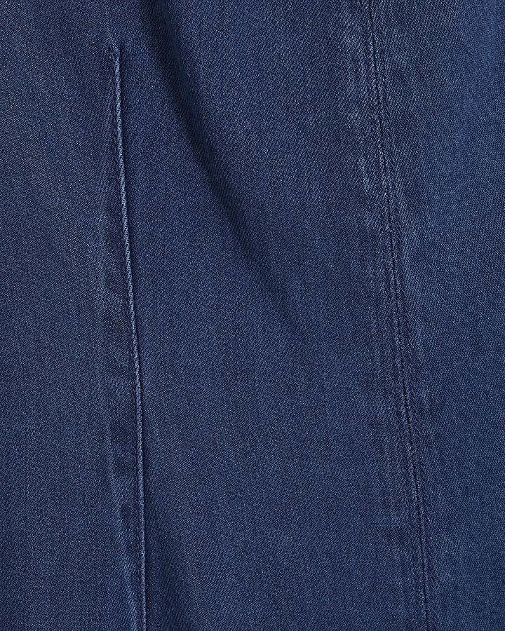 Blue Wide Leg Denim Jumpsuit