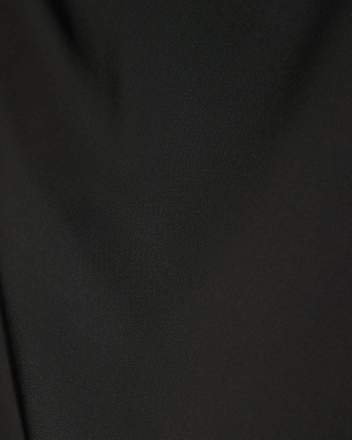 Black Satin Longline Lace Trim Top