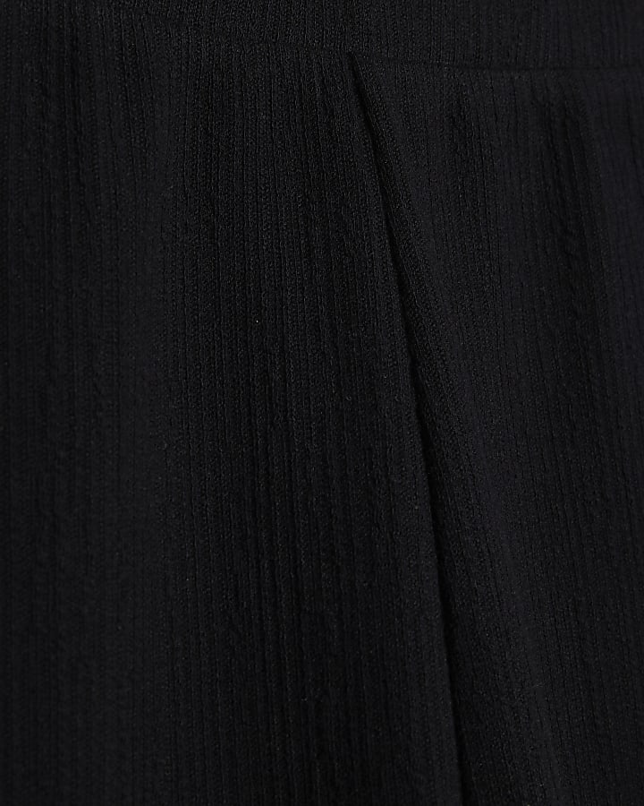 Black Textured Wide Leg Trousers