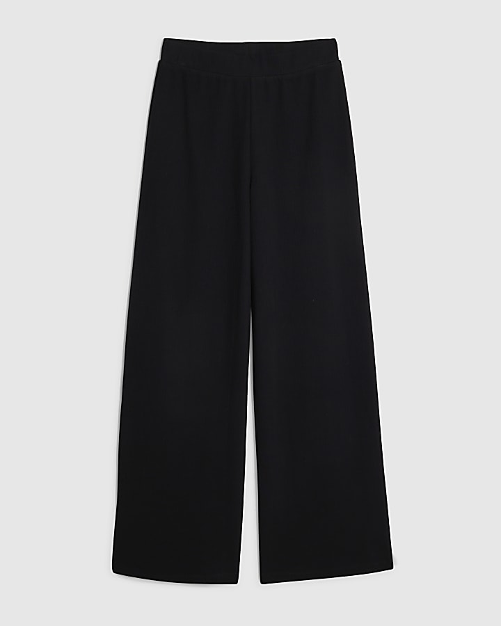 Black Textured Wide Leg Trousers