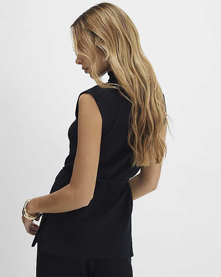 Black Texture Tie Top