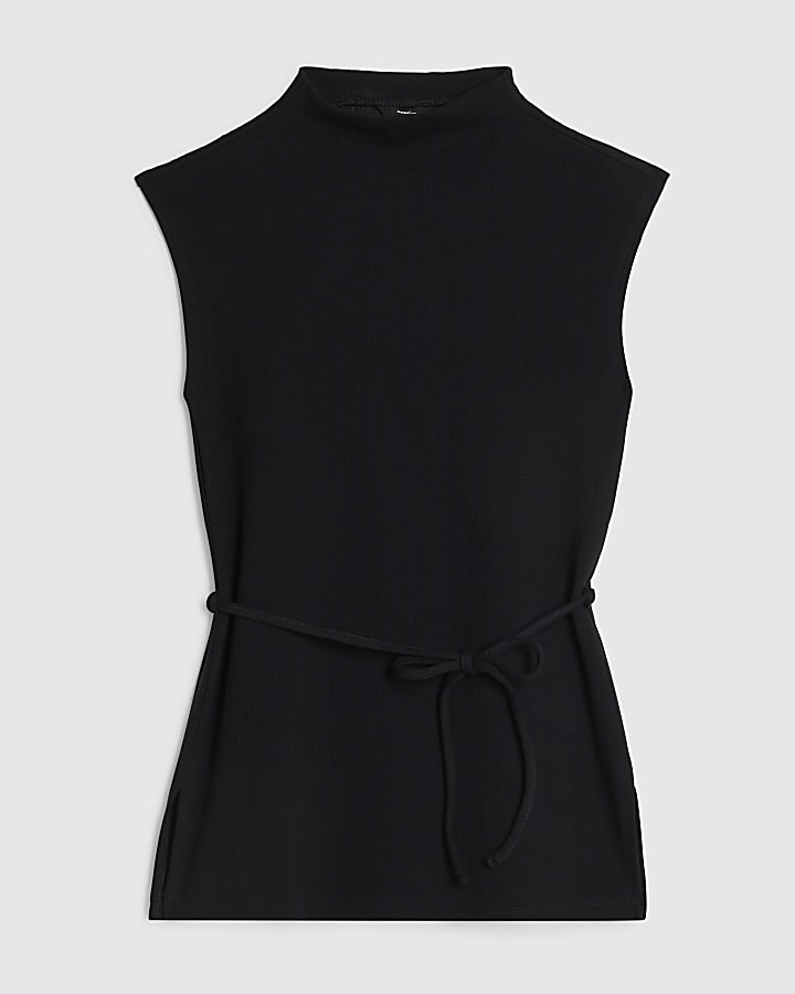 Black Texture Tie Top