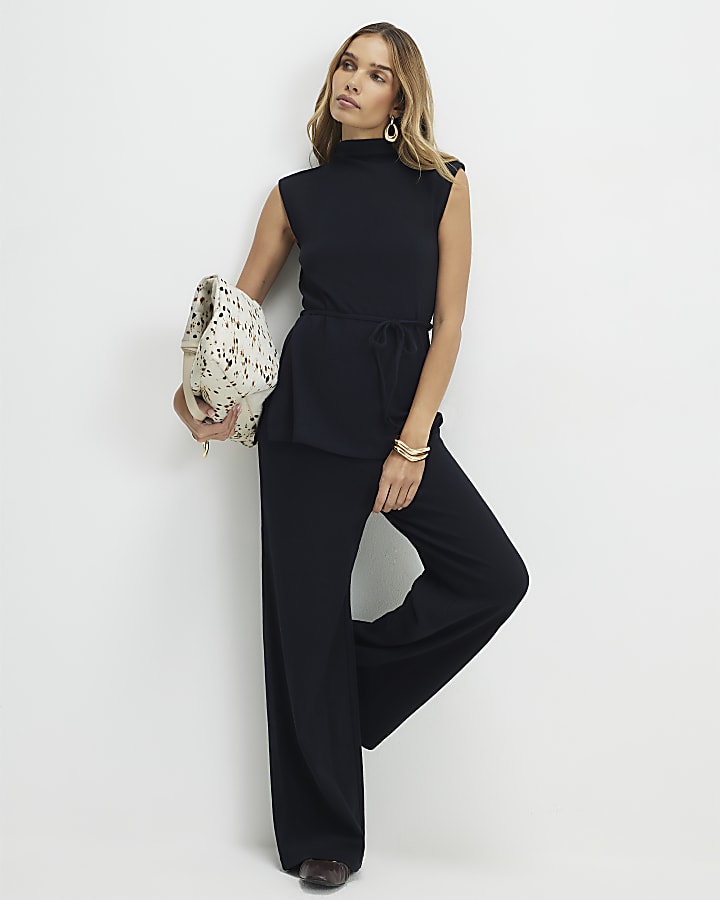 Black Texture Tie Top