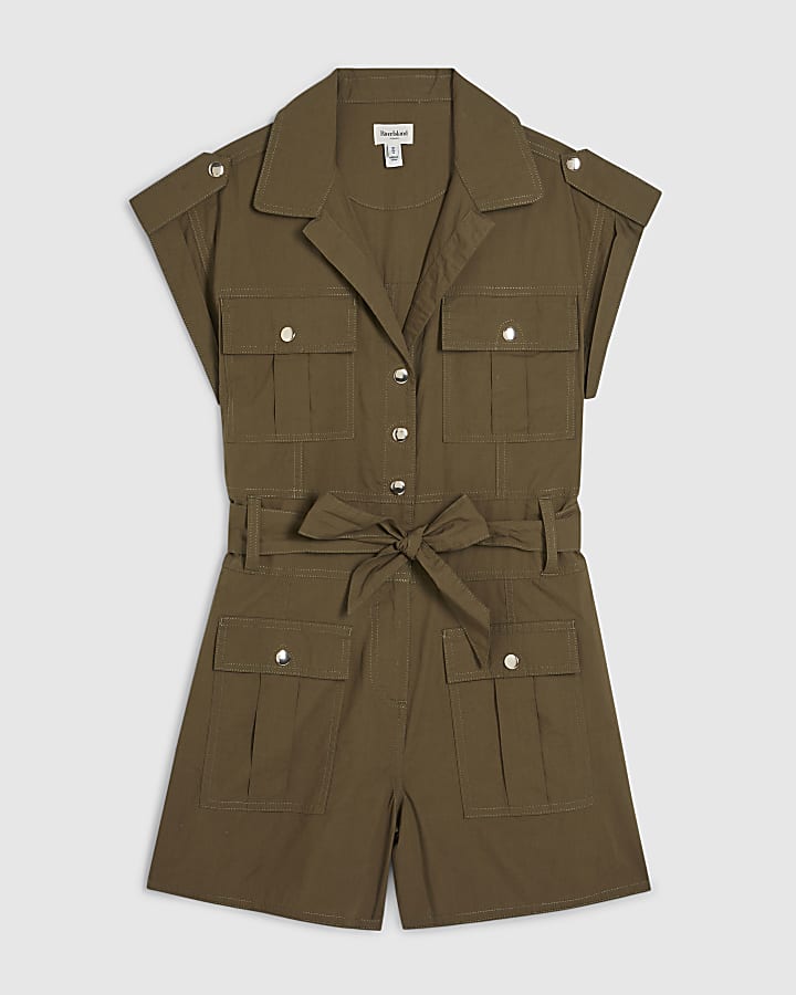 Khaki Sleeveless Utility Playsuit