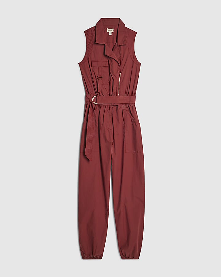 Red Sleeveless Utility Jumpsuit