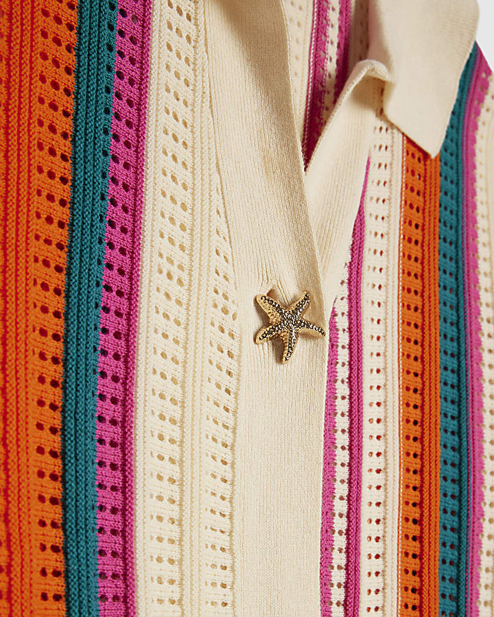 Cream Striped Crochet Shirt