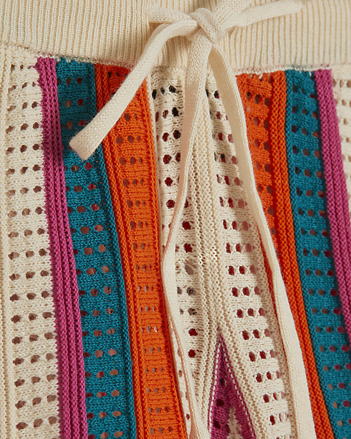 Cream Striped Crochet Shorts