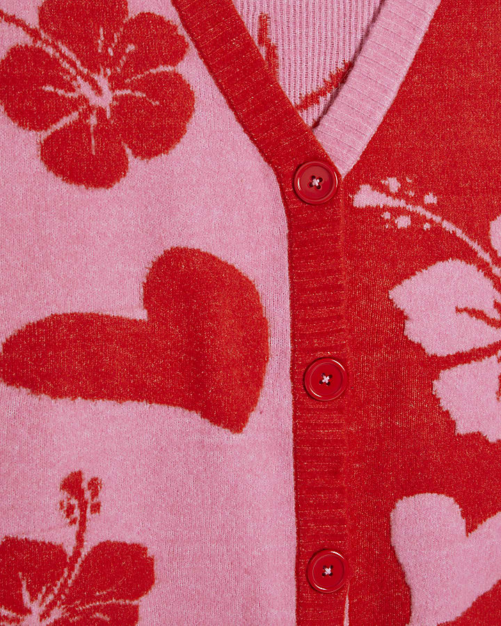 Pink Floral Sleeveless Cardigan