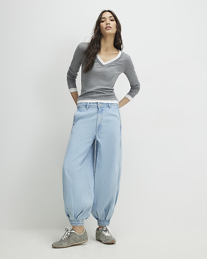 Blue Balloon Leg Jeans