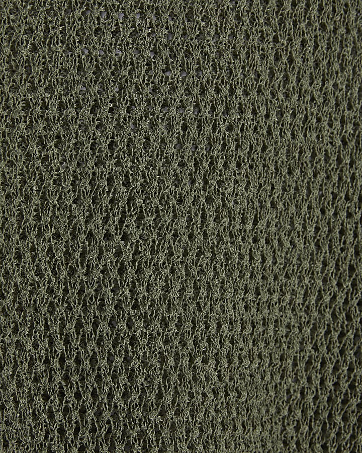 Khaki Open Stitch Shoulder Top