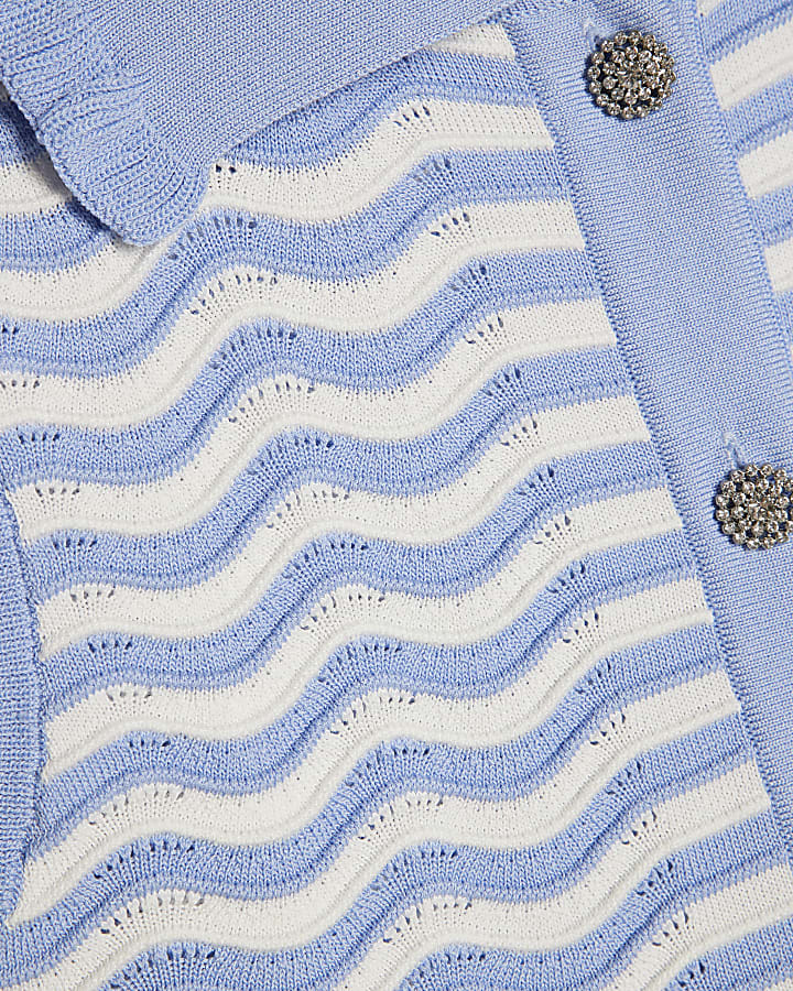 Blue Striped Knit Collared Tank Top