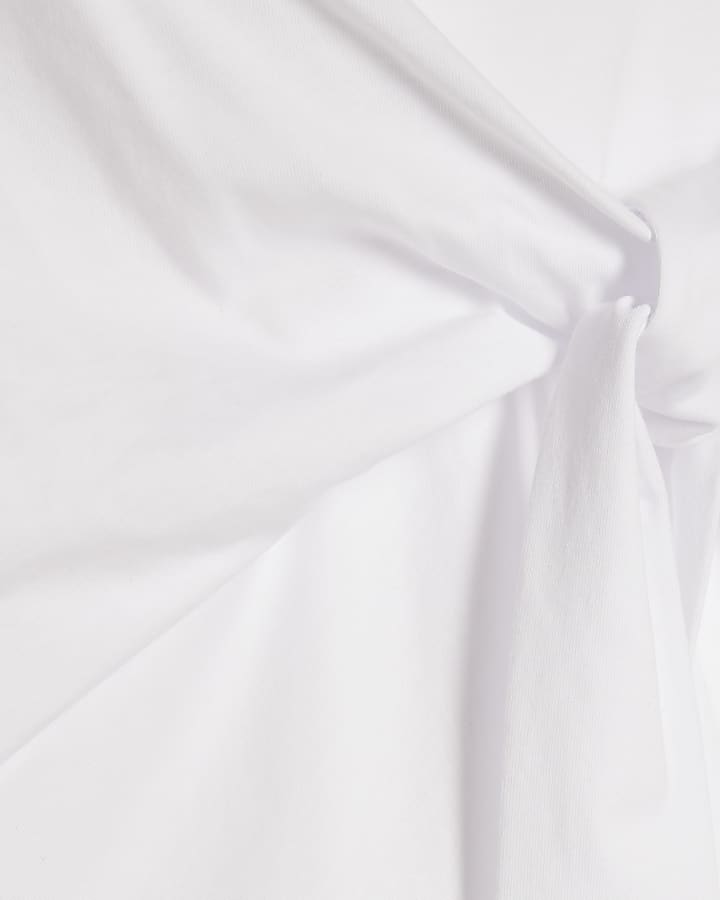 White Short Sleeve Tie Side T-shirt