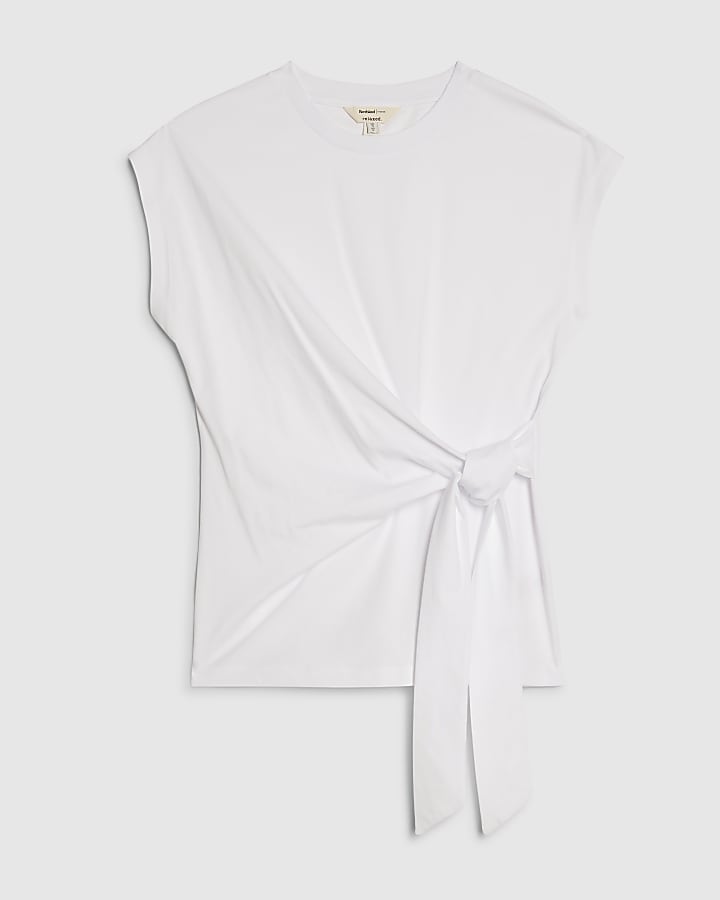 White Short Sleeve Tie Side T-shirt