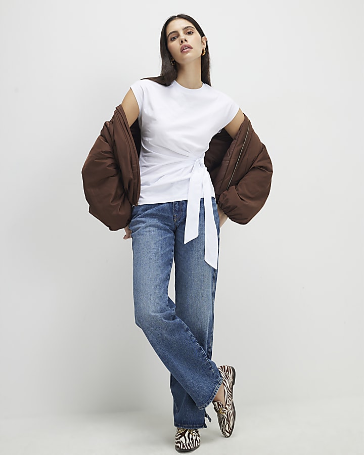 White Short Sleeve Tie Side T-shirt