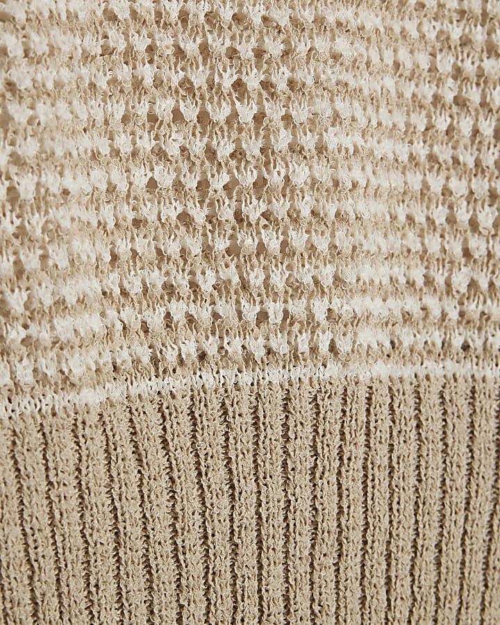 Beige Open Stitch Knitted Off Shoulder Top