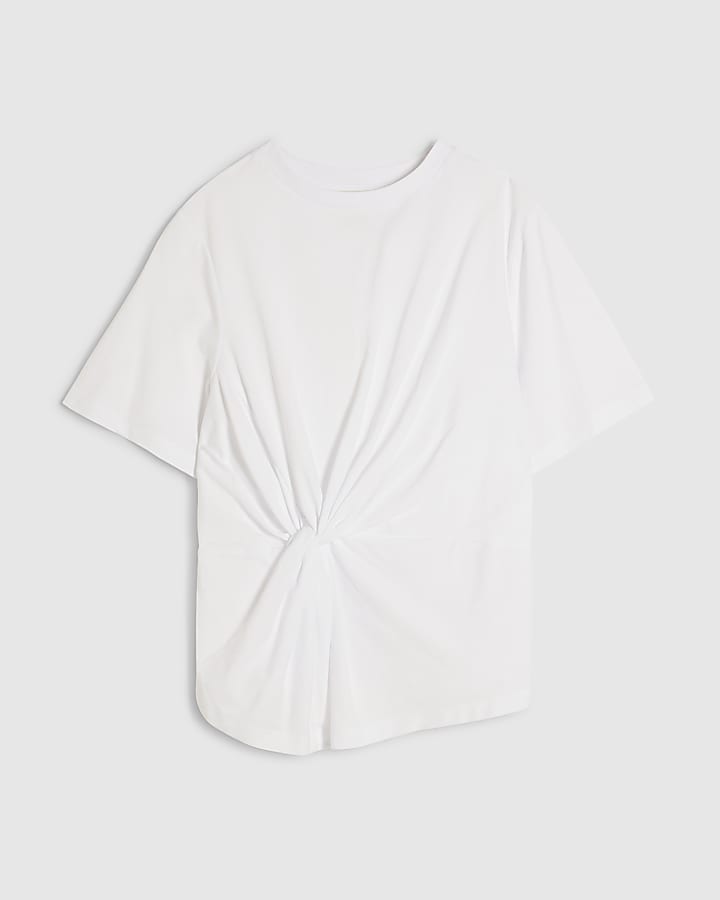 White Short Sleeve Twist Front T-shirt