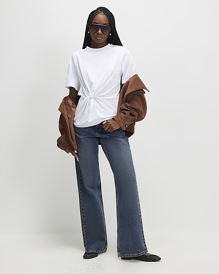 White Short Sleeve Twist Front T-shirt