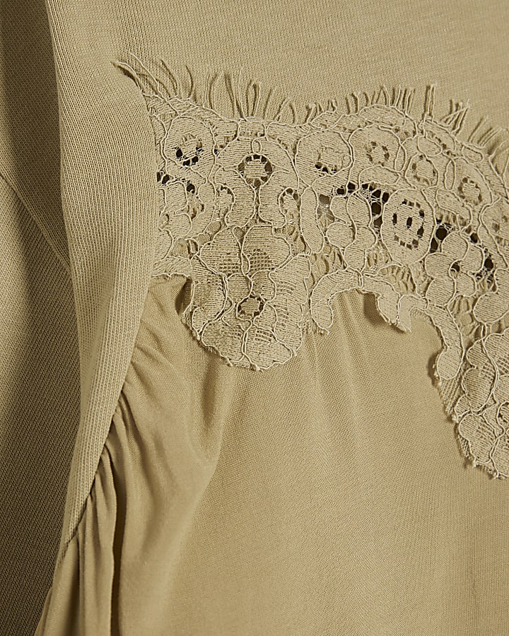 Green Short Sleeve Lace Detail T-shirt