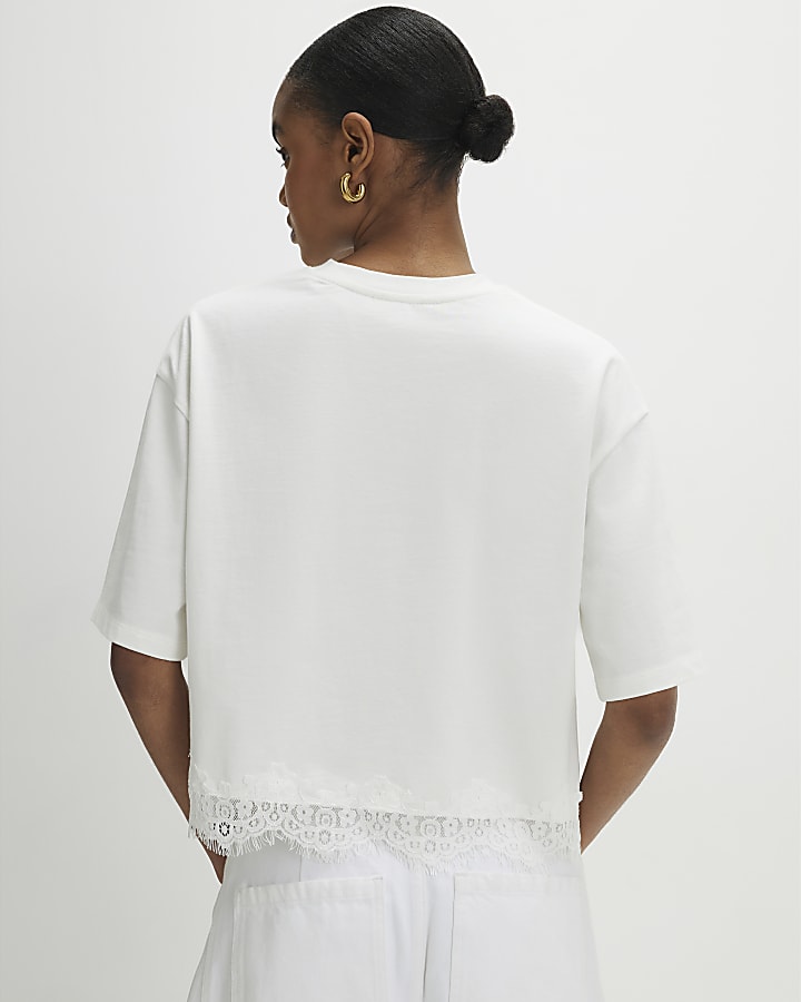 White Lace Detail T-Shirt