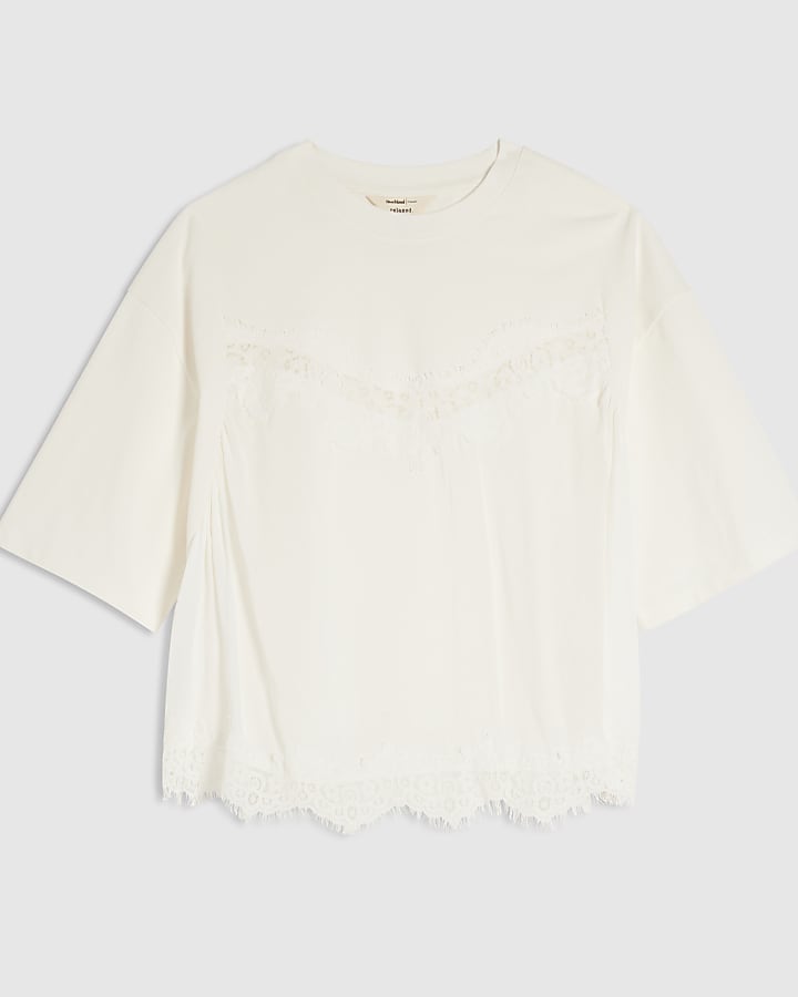 White Lace Detail T-Shirt