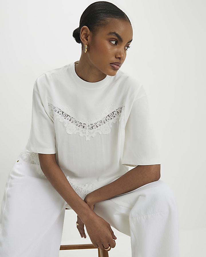 White Lace Detail T-Shirt