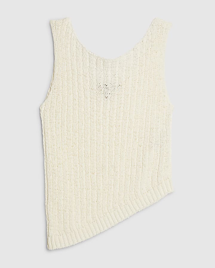White Sleeveless Asymmetric Vest Top