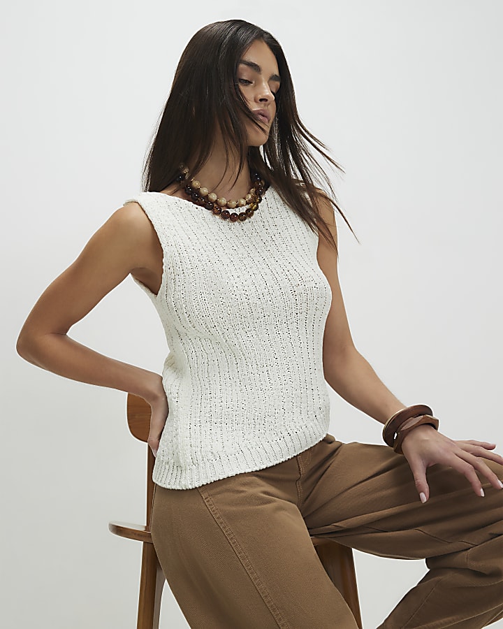 White Sleeveless Asymmetric Vest Top